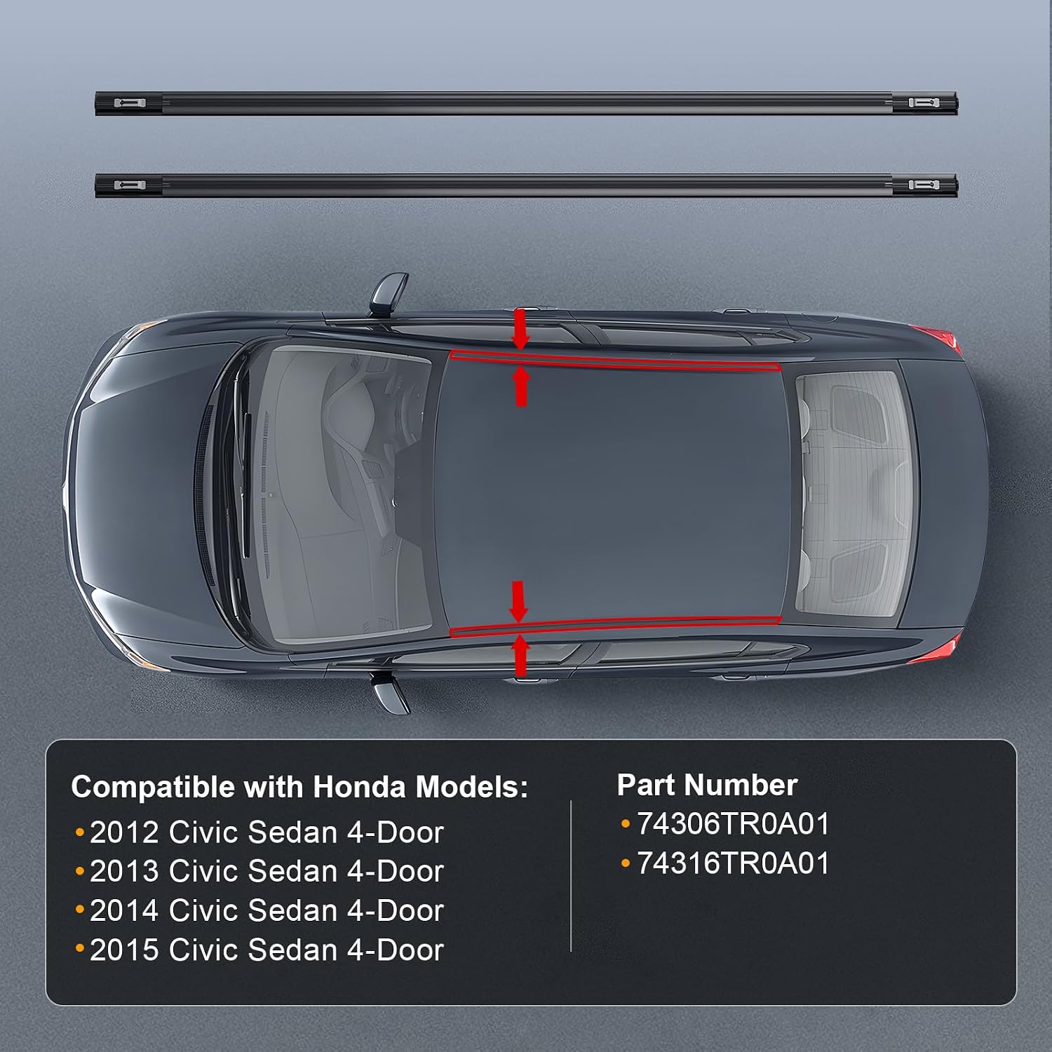 ItranMc Roof Drip Molding Kit for 2012-2015 Honda Civic 4-Door Sedan, Black Rubber Weatherstrip Trim for Left & Right Side,Replace#74316TR0A01 74306TR0A01