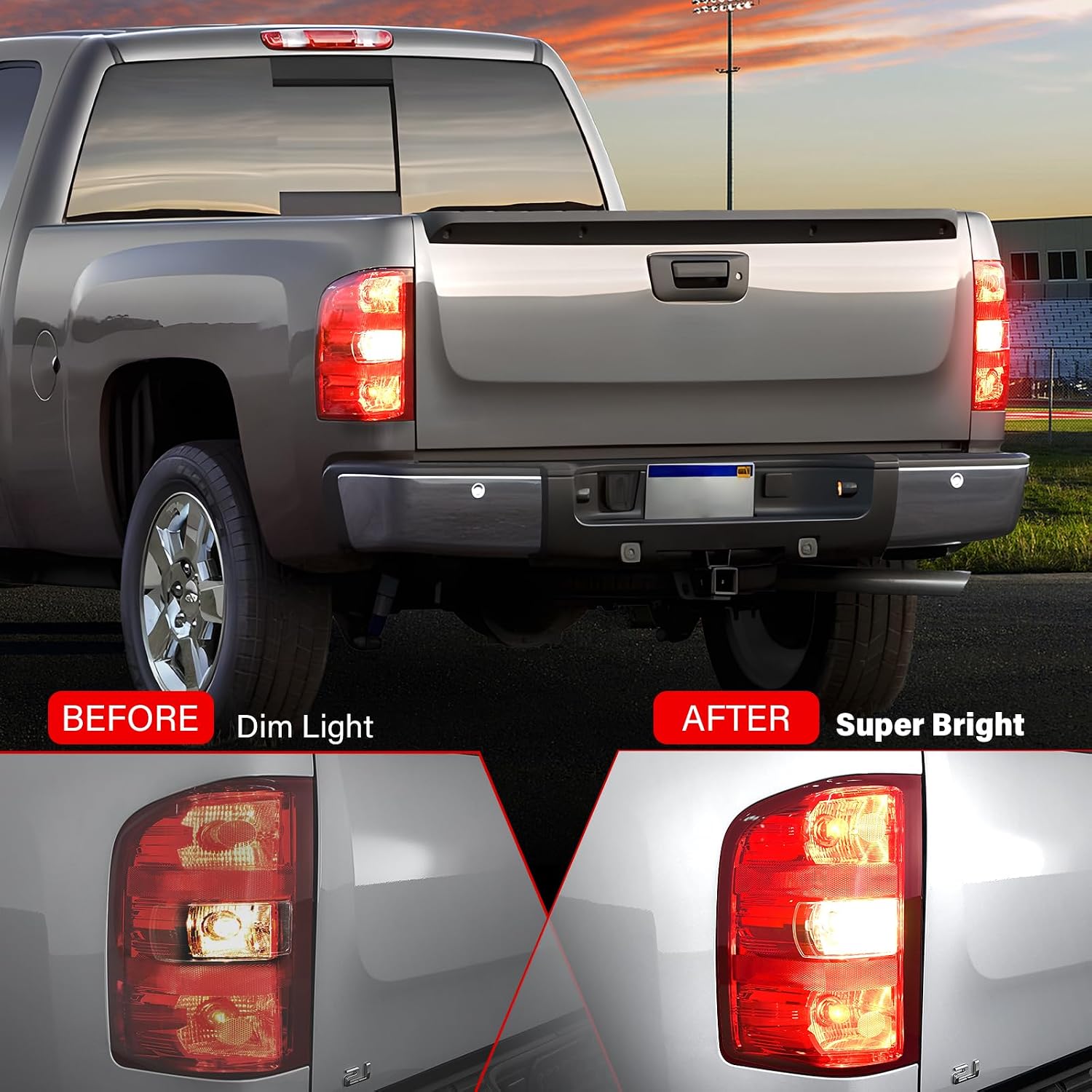 Tail Lights Assembly for Chevy Silverado 1500 2500 3500 2500HD 3500HD 2007 2008 2009 2010 2011 2012 2013 2014 Rear Brake Turn Signal Left Driver Right Passenger Taillights, 2 Packs