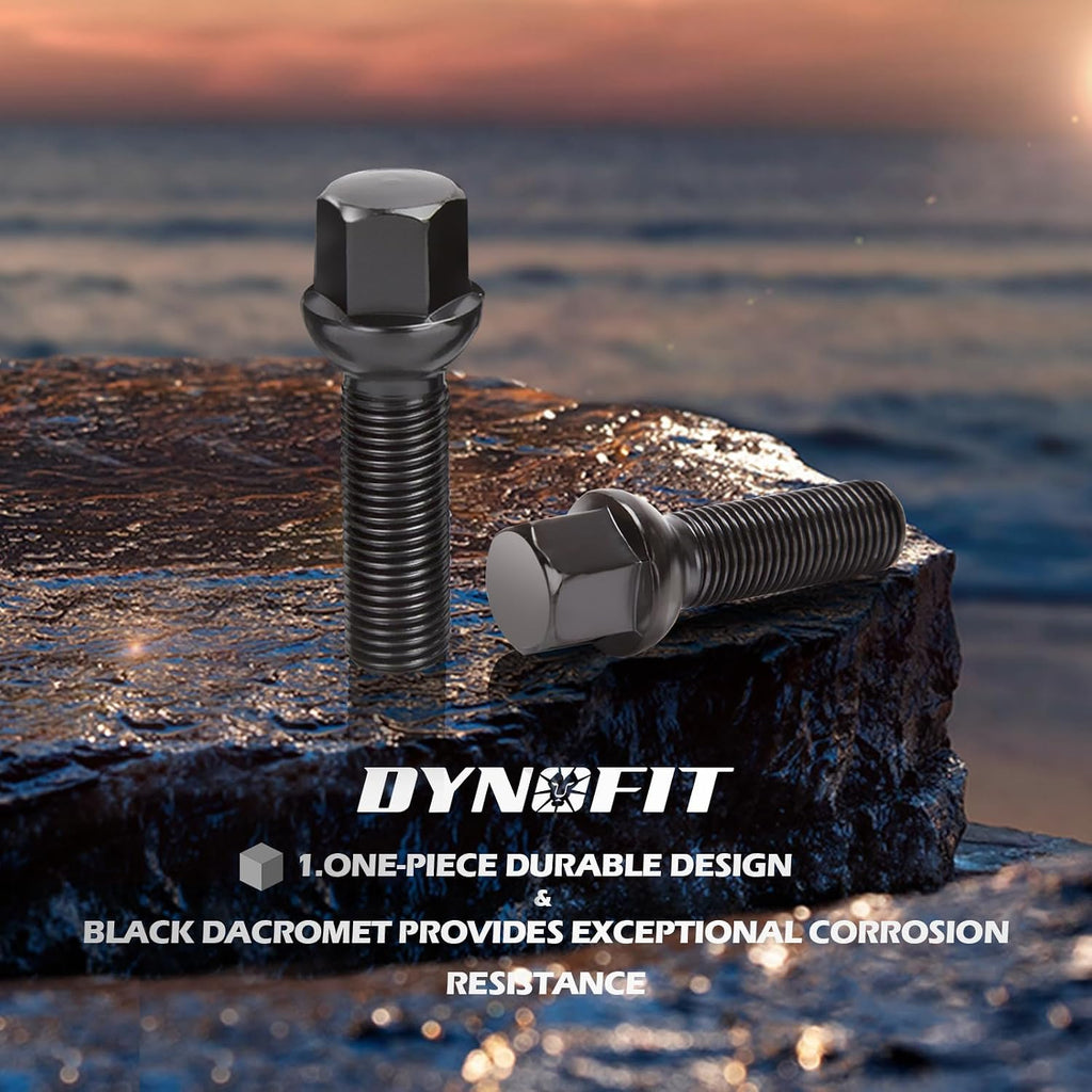 Dynofit M14x1.5 Lug Bolts Compatible with Audi A4 A3 A1 A8,20pcs Ball Seat 45mm Shank for 20 mm Wheel Spacers, 17mm hex Aftermarket Extended Black Bolts Fit CC Golf Jetta Lavid Se