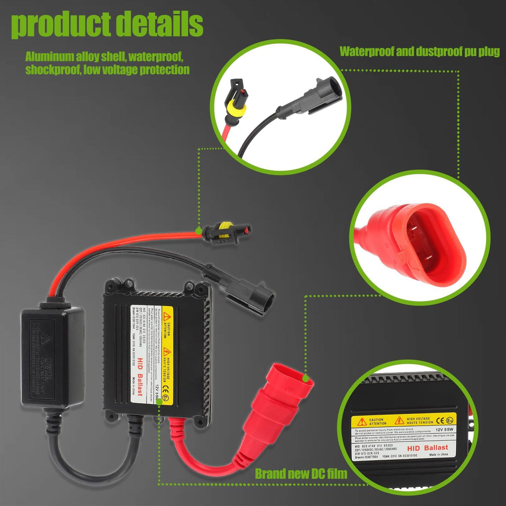DC 12V 55W Ultrathin HID Ballast DC Xenon Lamp Ballast Automotive Headlight Stabilizer Suitable for H1 H3 H4 H7 H11 H13 9005 9006 9007 5202 880(Pack of 2pcs)