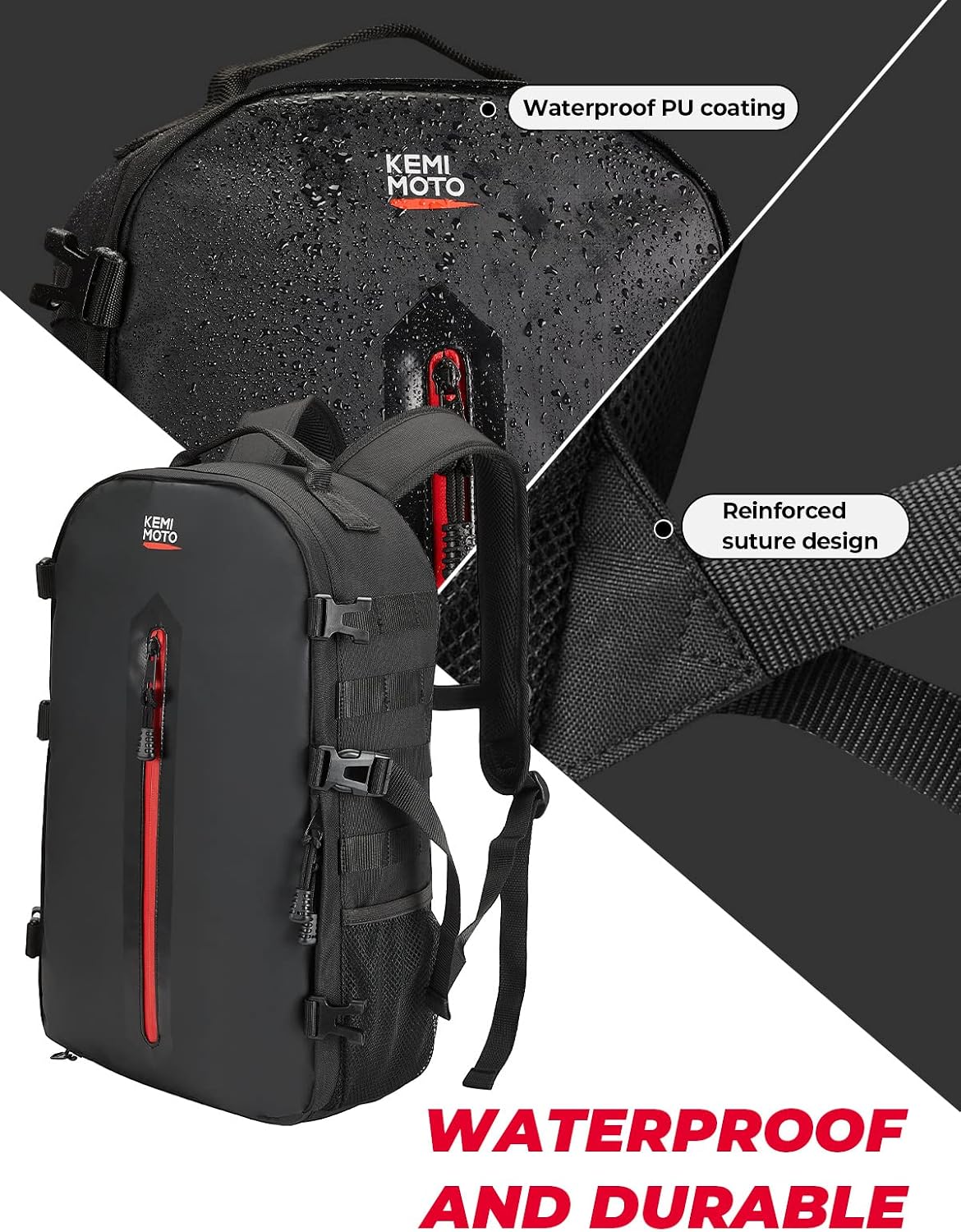 KEMIMOTO Motorcycle Helmet Backpack, 20L Storage Bag with Expandable Hidden Net for Full Face Helmet, Riding & Daily Commute Gift for Men