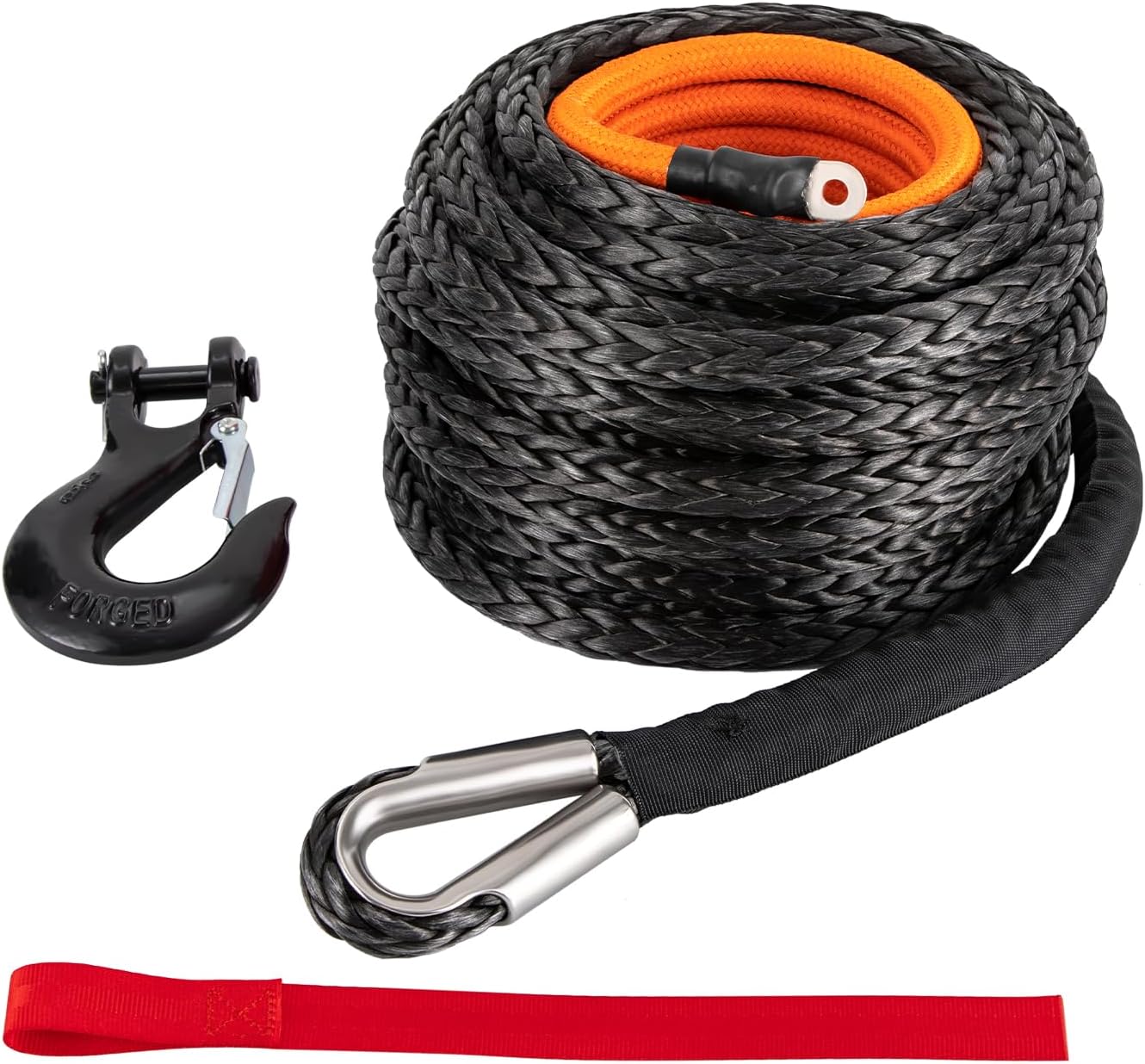 9/16" x76' Synthetic Winch Rope with Hook, Winch Cable with Protective Sleeve, Car Tow Recovery Cable for 4WD Off-Road Vehicle Truck ATV UTV SUV 35,000 LBS Breaking Strength (Orange)