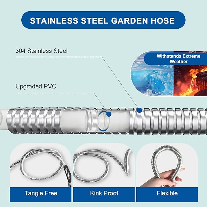 Metal Garden Hose 100 Ft Flexible Stainless Steel Garden Hose 100 Foot Heavy - Image 2