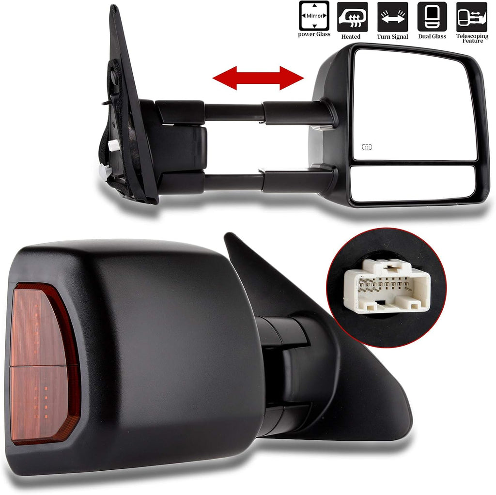 A Pair Heated Towing Mirrors Fits 2007-2017 for Toyota for Tundra, Power Adjusted View Mirror with Turn Signal Indicator