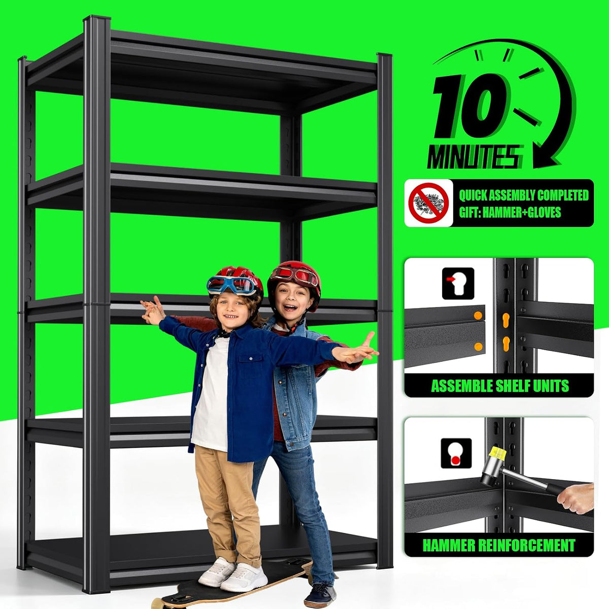 5-tier garage shelving 2500lbs heavy duty metal storage, package contents