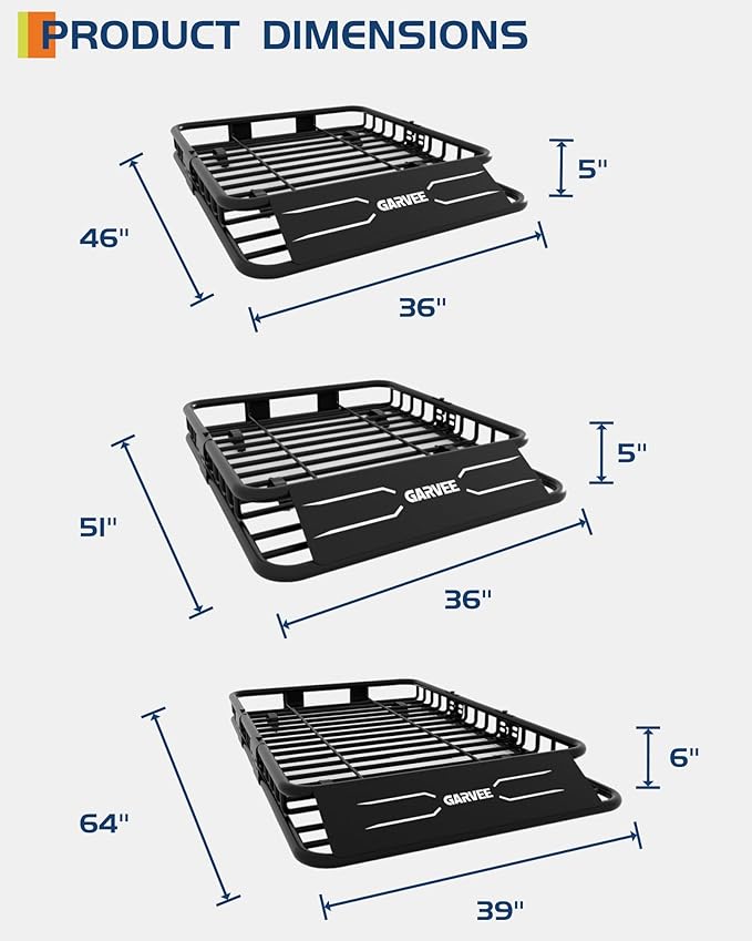 51" x 36" Universal Roof Rack Carrier Basket, 200 Lbs Capacity Car Cargo Rack - Image 3