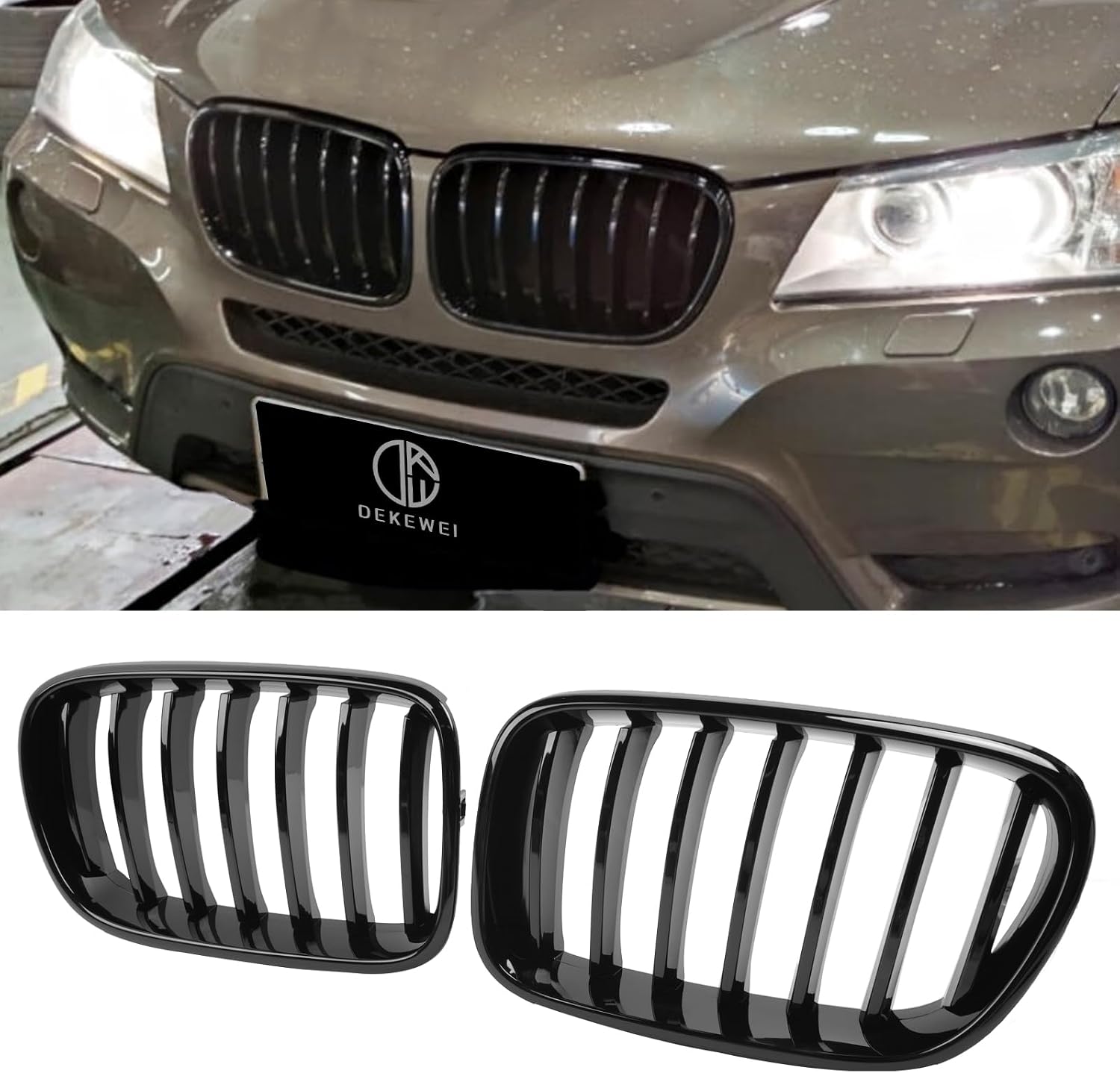 F25 Grill, Single Slat Gloss Black Kidney Grille,ABS Plastic,2pcs | Direct Snap-on Replacement,Sporty Style Upgrade,Compatible with BMW 2011-2013 X3 F25 28i 30d 35i 35d (xDrive)