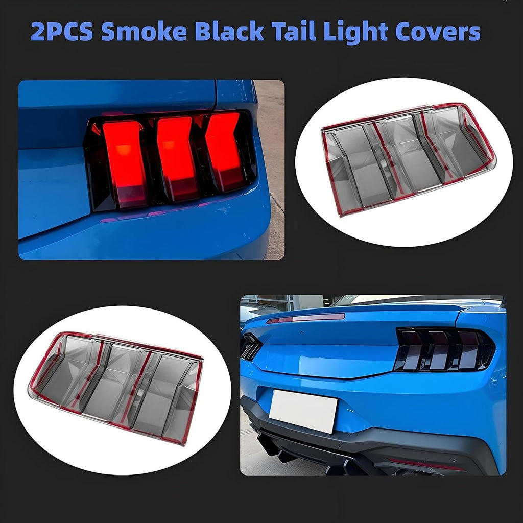 Tail Light Covers Guards Fit for Ford Mustang 2024 2025 2026 GT/EcoBoost/Premium/Dark Horse, Smoked Black Rear Light Protective Cover Guards Trim Set Exterior Accessories