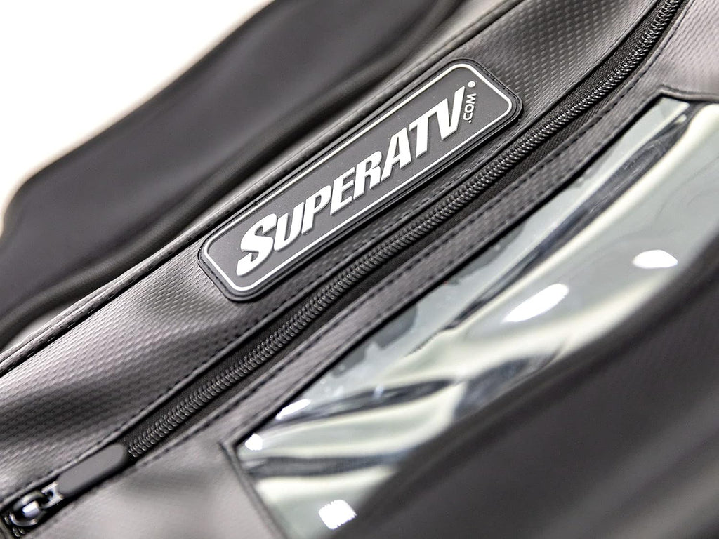 SuperATV UTV Water-Resistant Overhead Storage Bag Compatible With CanAm Maverick X3 (See Fitment) - 2 compartments | Clear Phone Window | Easily Installs with Hook and Loop Straps