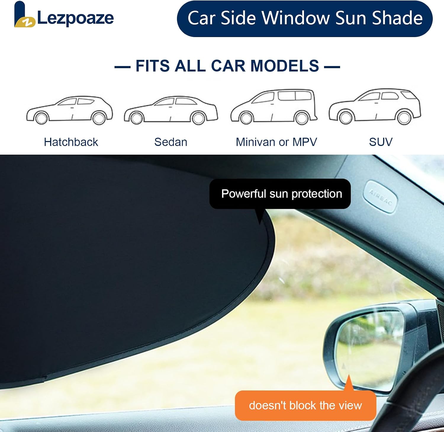 2-Pack Car Side Window Sun Shade | Black Gel Electrostatic UV Protection Sunshade | Universal Fit 99% Vehicles | Foldable Car Shades