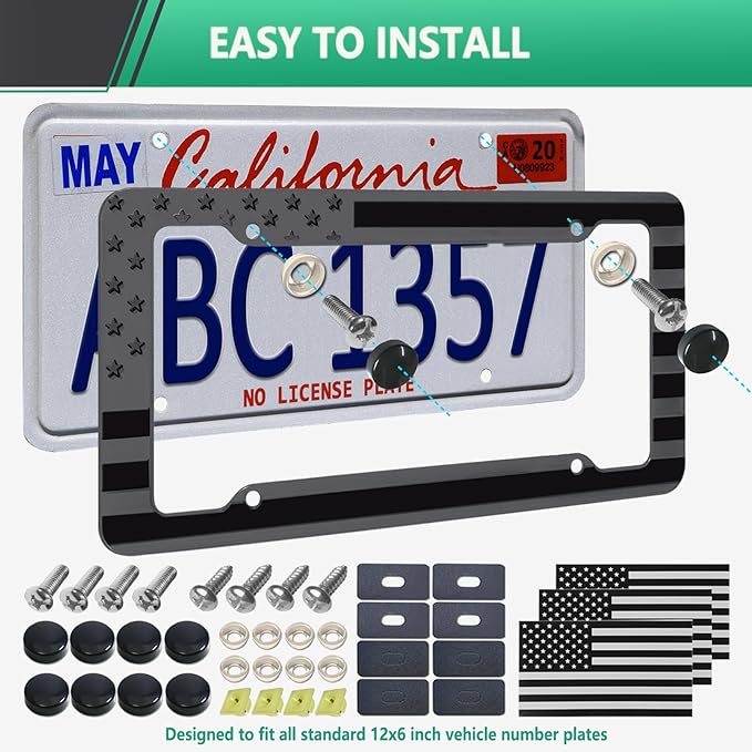 Black American Flag License Plate Frame- Front Rear Patriotic USA ‌Car Tag - Image 5