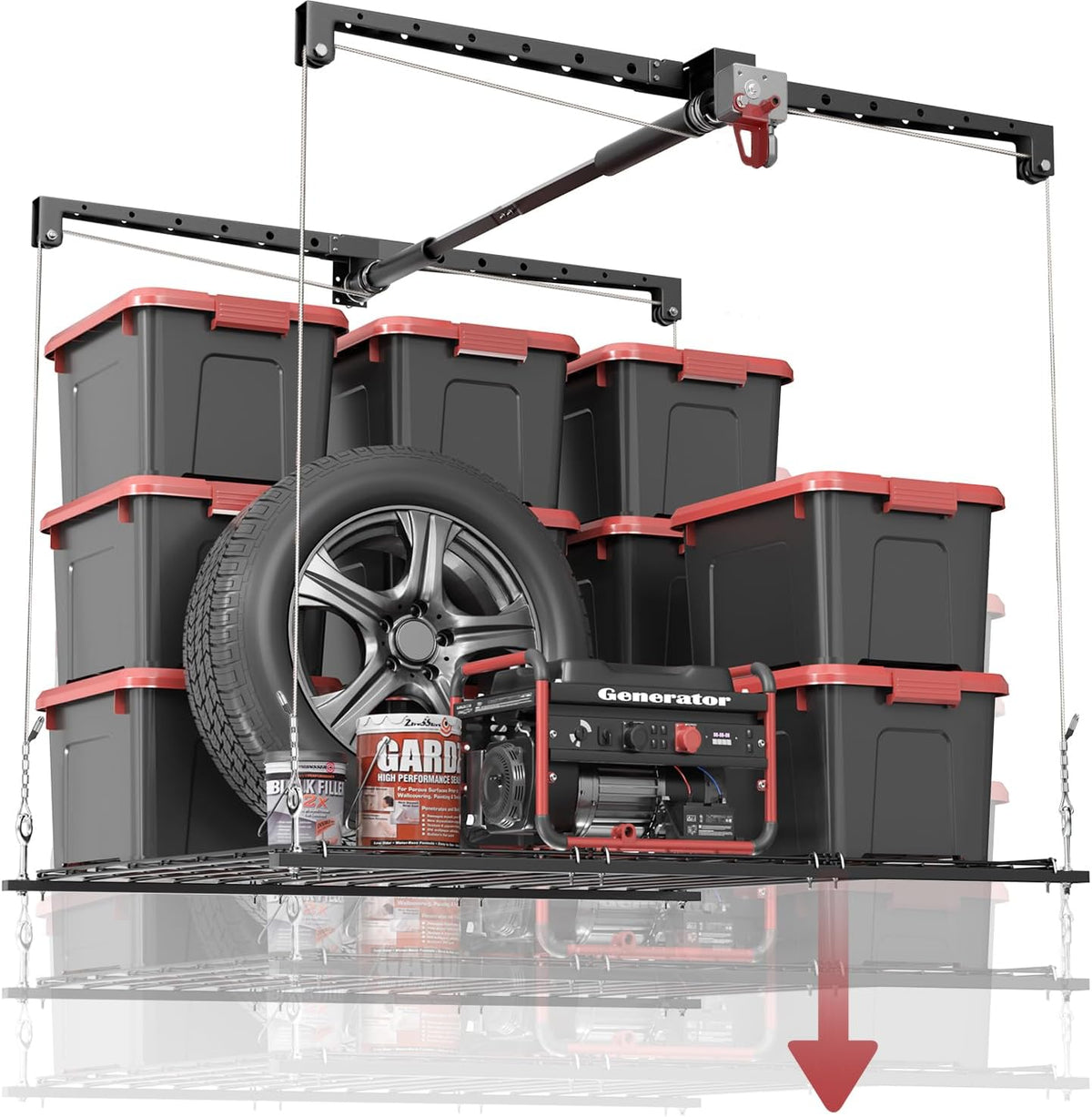 overhead garage storage lift, 4x4 ft ceiling storage, main product view
