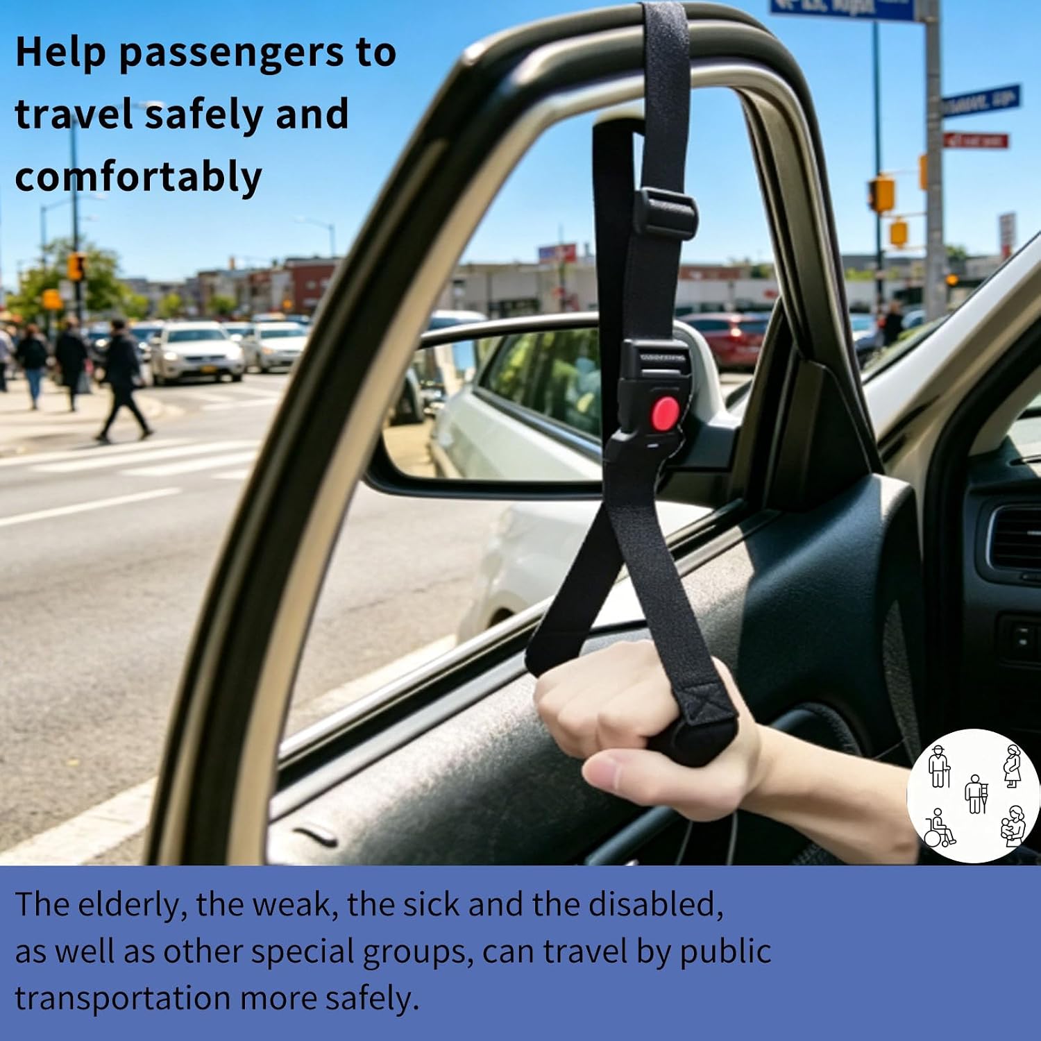2 PCS Car Adjustable Grab Handles, Portable Standing Aid, Safety Handle Support Grab Bar for Car Trucks, SUVs, Vans, Cars and ATVs (Black)