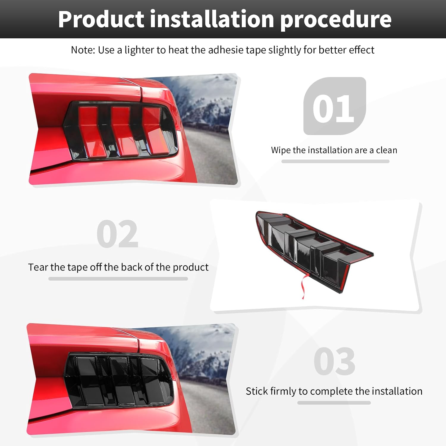 CheroCar Smoked Black Tail Light Cover Guard Trim Replacement TailLight Cover ABS Exterior Accessories for 2024 2025 2026 Ford Mustang