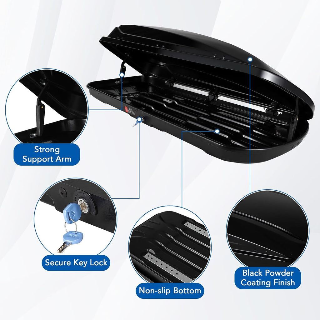 Garvee Heavy Duty Hard Shell Roof Top Cargo Carrier - 70(L) x31(W) x15(H) Waterproof Lockable Storage Box Capacity 165 Lbs 17.7 Cu Ft - Tool-Free Install- Fits SUV, Truck, Van
