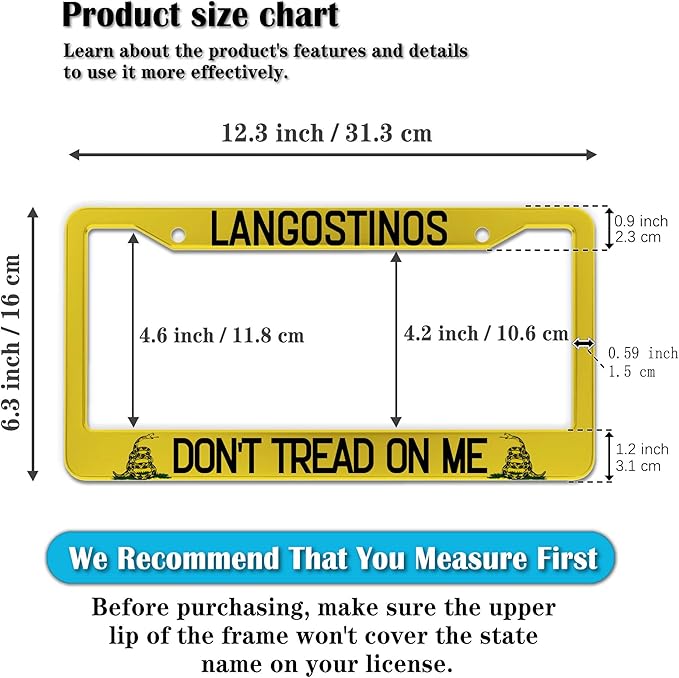 License Plate Cover Yellow Black License Plate Frames Langostinos Don’t Tread - Image 2