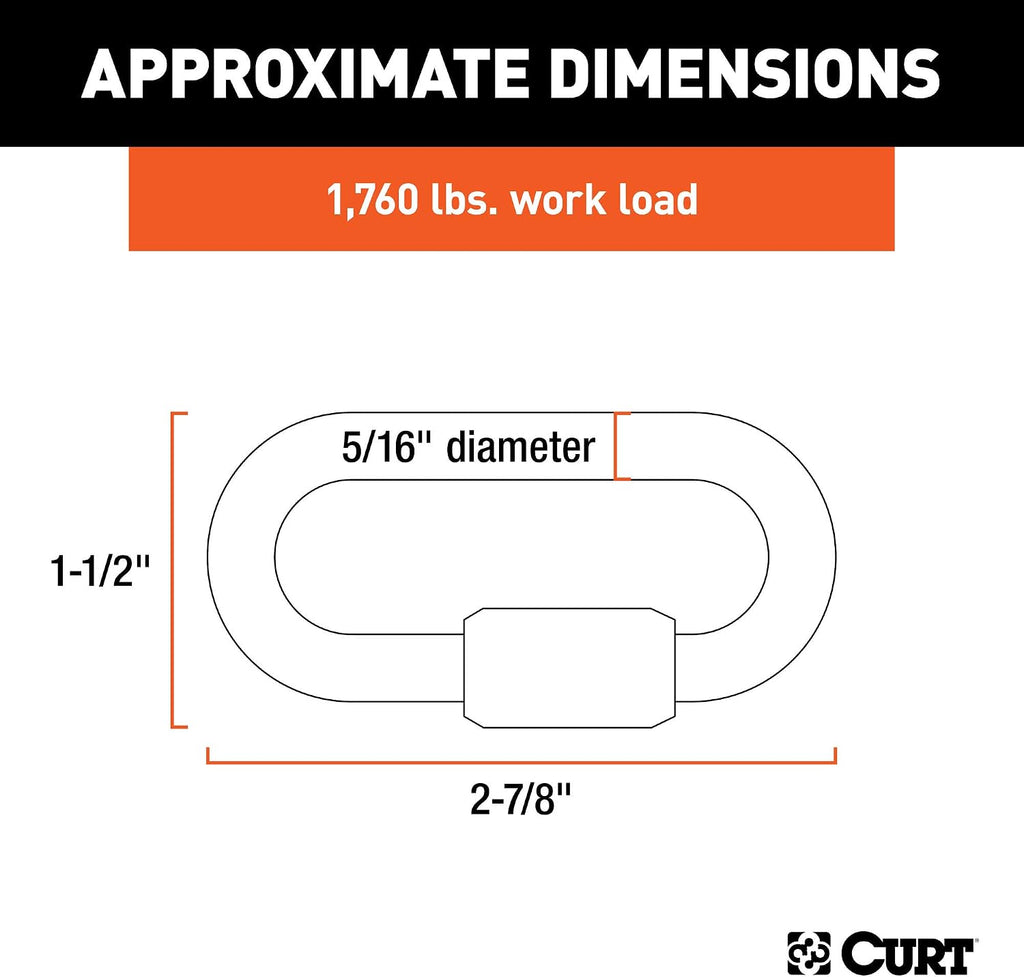 CURT 82900 Threaded Quick Link Trailer Safety Chain Hook Carabiner Clip, 5/16-Inch Diameter, 8,800 lbs Break Strength