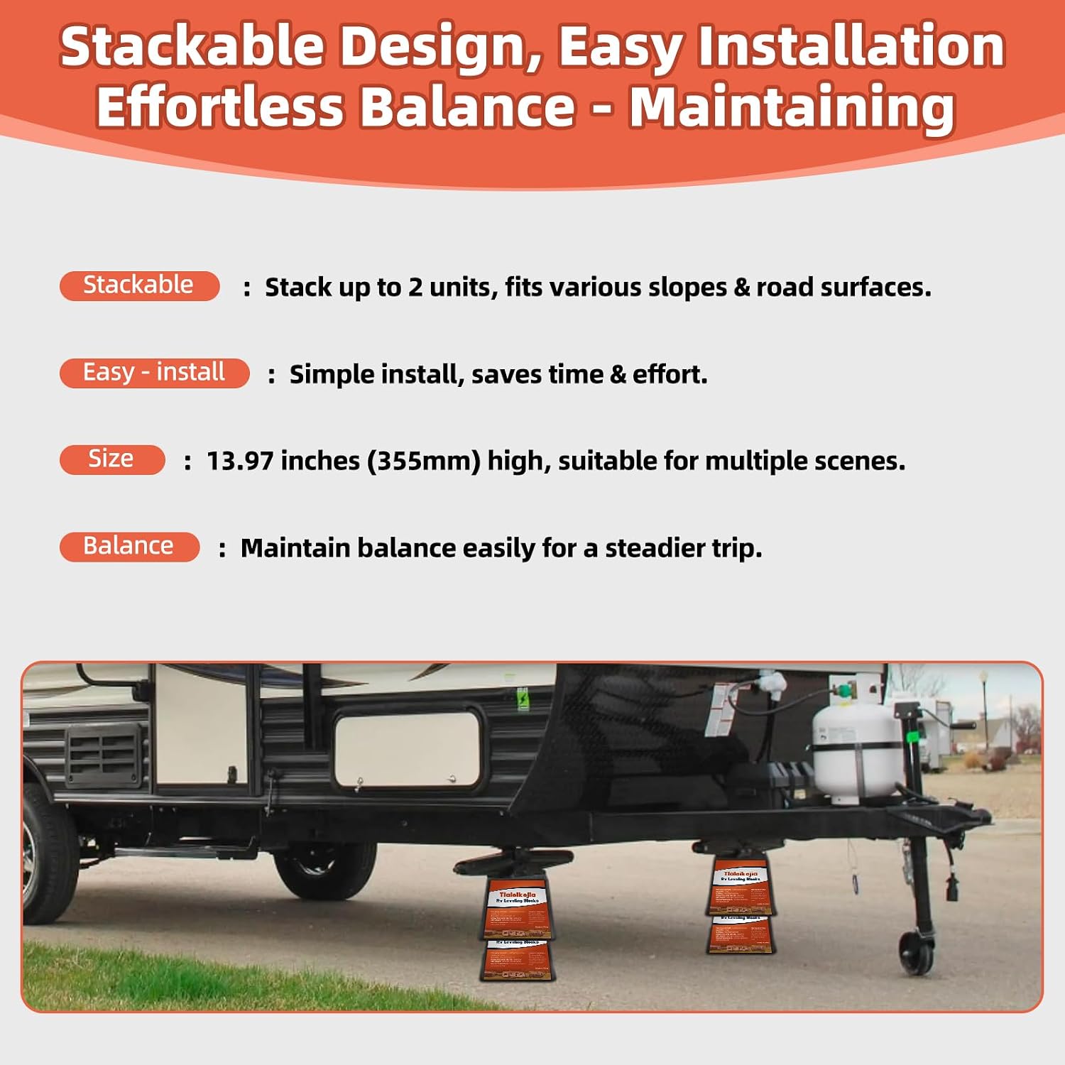Trailer Jack Block, RV Leveling Blocks, 6000 lbs Capacity, Set of 4, Polypropylene RV Camper Stabilizer Blocks, Stackable Leveling Support for Camper Trailer