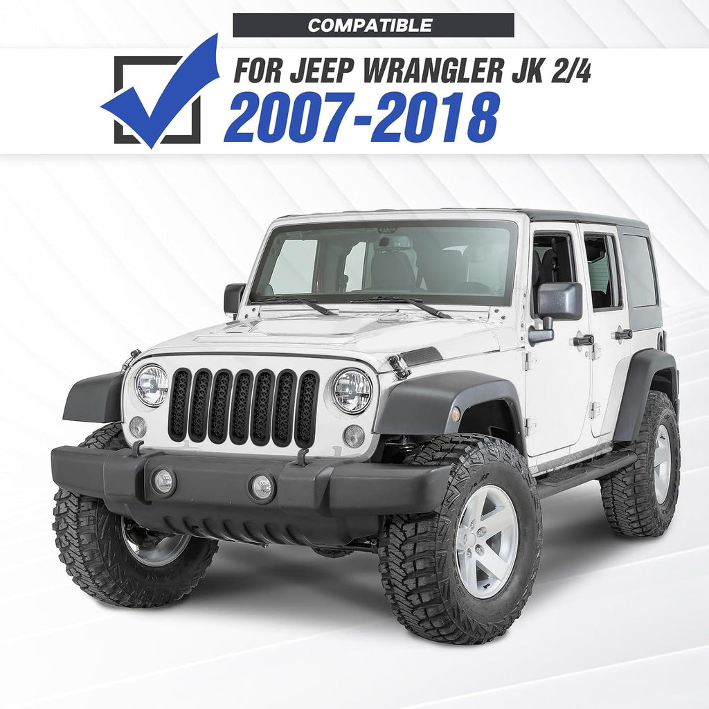 YZONA Grill Inserts Black, Front Mesh Grille Cover Compatible with 2007-2018 Jeep JK Wrangler & Unlimited Wrangler Accessories, Car Grill Mesh (7PCS Black + 1PCS White)