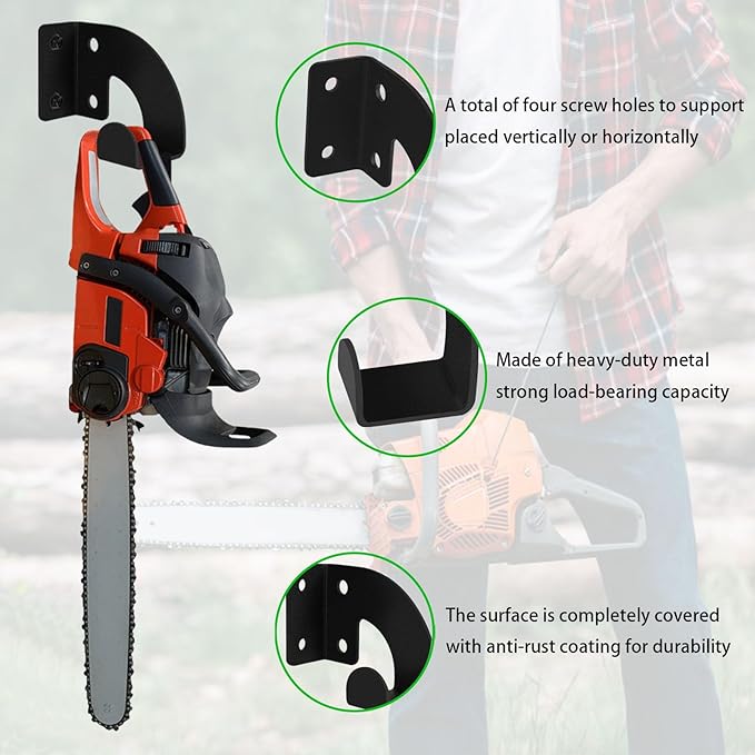 2PCS Chainsaw Hanger, Heavy Duty Chainsaw Wall Mount Holder, Organizer Mounted - Image 4