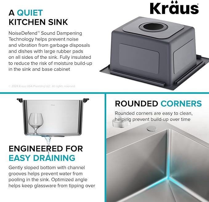 KRAUS Fairlane 15-inch Drop In/Top Mount Single Bowl 18-Gauge Stainless Steel - Image 6