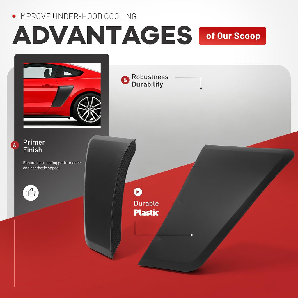Rear Quarter Panel Side Scoop Compatible with 2015-2023 Ford Mustang All Model Rear Fender Penal Flare Side Scoops Vents Performance Primer Matte Black Plastic