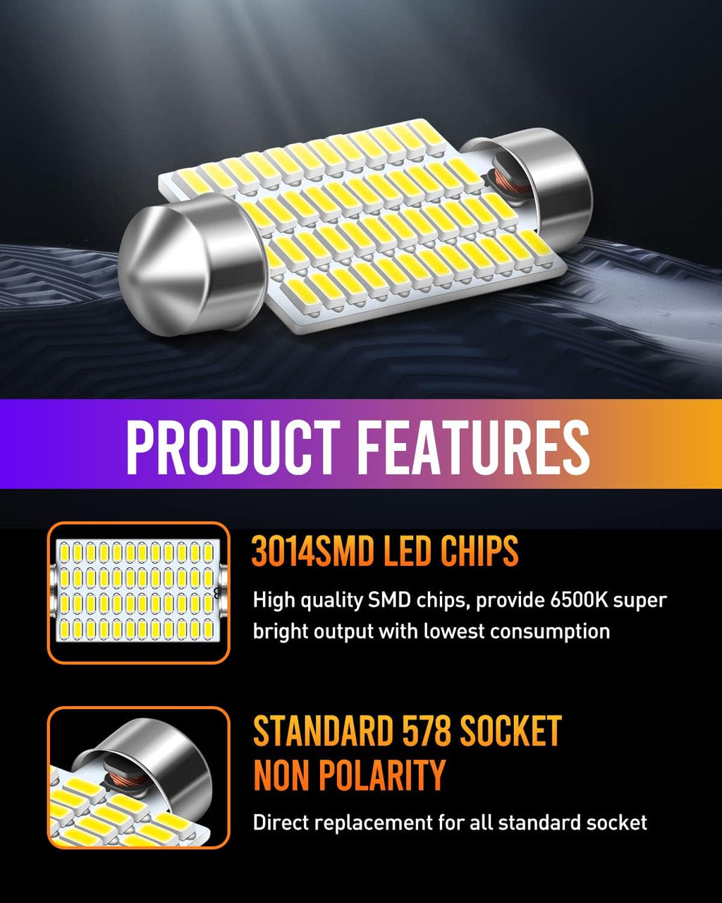 578 LED Bulb 569 211-2 212-2 41mm LED Lights Bulb for Car Interior Dome Map License Plate Courtesy Lights, Xenon White,Pack of 4