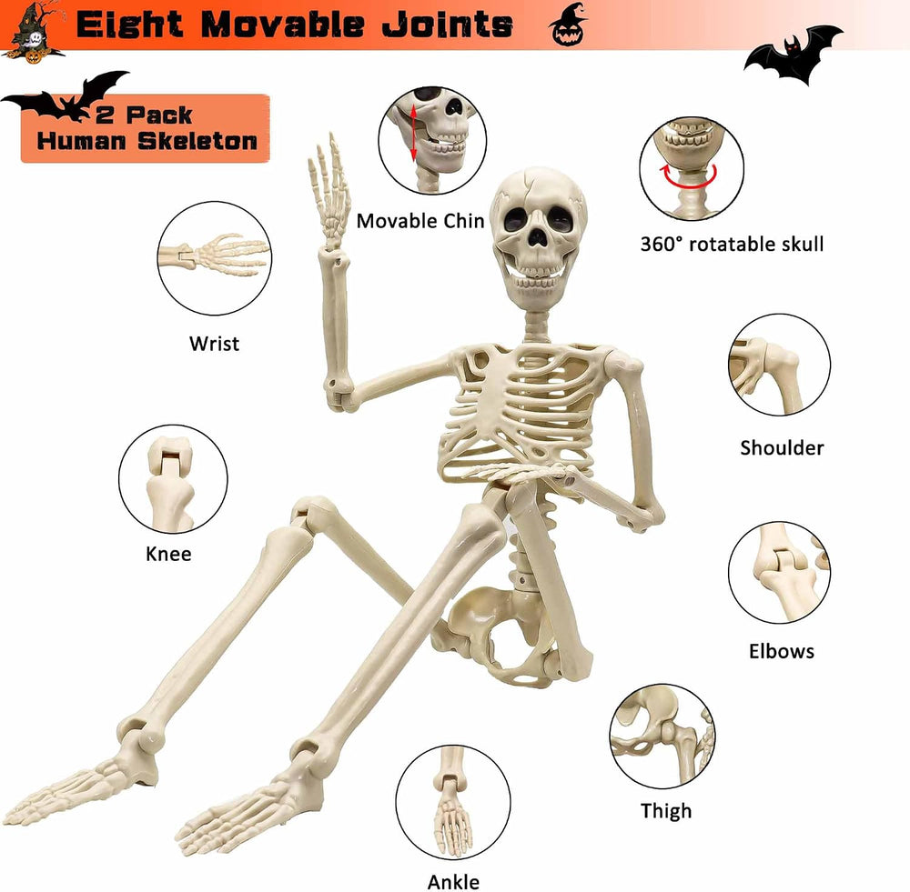 2 Pack 36"Halloween Skeleton - 3 ft Life Size Human Skeleton with Full B...