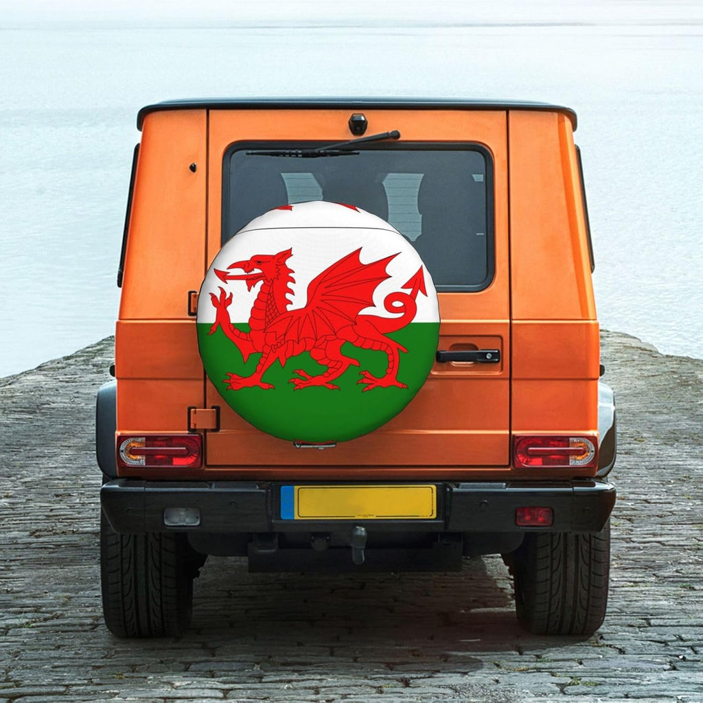 Flag of Wales Print Universal Spare Tire Cover for RV, Jeep | Wheel Protector Fits Rv, Trailer, Jeep, Shield Tires From Sun, Dirt And Rain For Outdoor Storage
