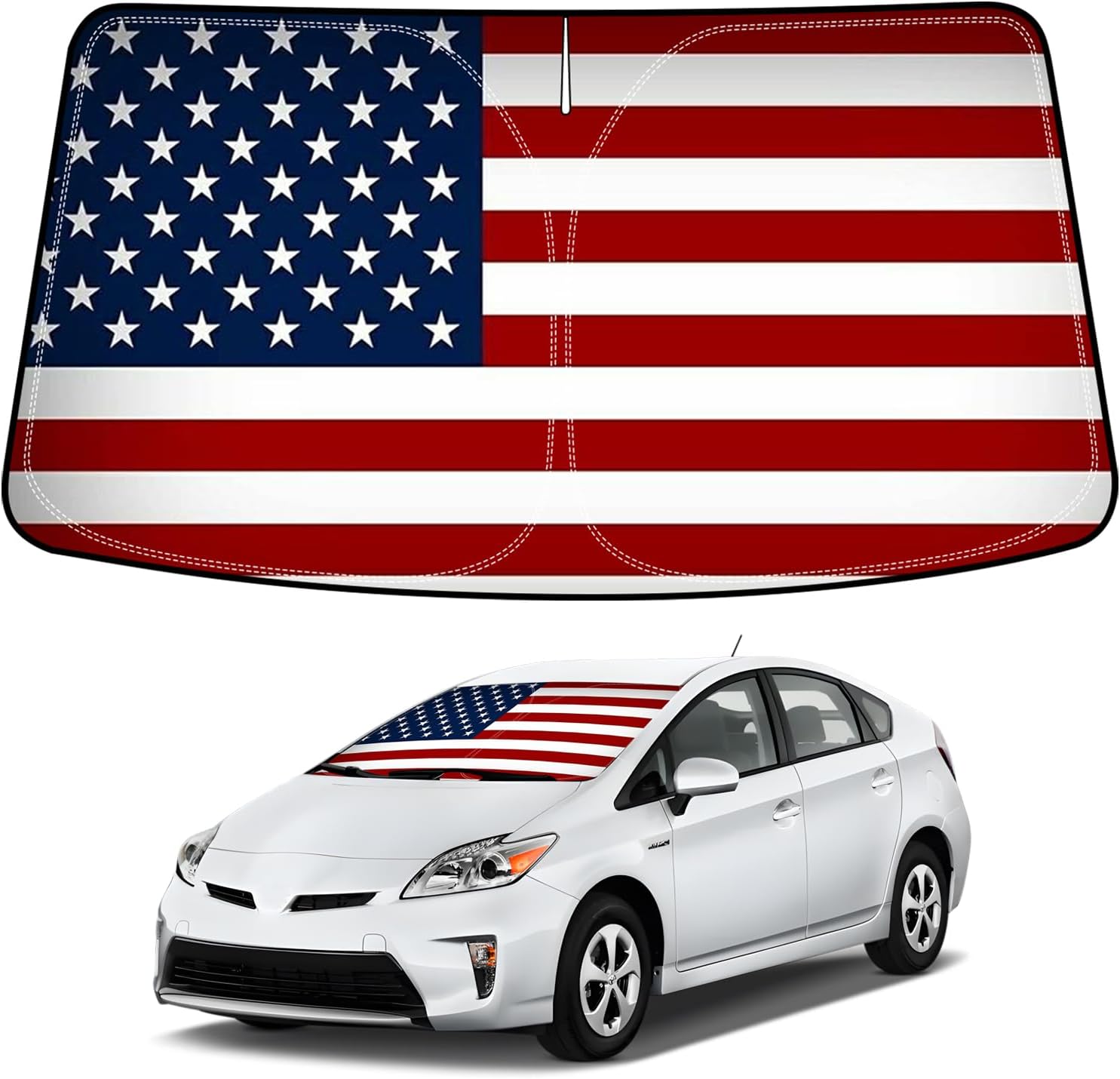 Bestview American Flag Windshield Sunshade for 2010-2015 Toyota Prius Hatchback,Custom Fit Foldable Front Window Sunshade Sun Visor Accessories Protector Block UV Rays Heat, Keep Your Car Cooler