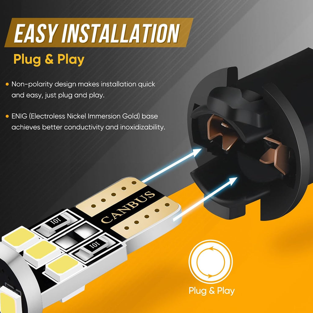 Audak 194 LED Bulb T10 W5W 2825 158 192 168 Canbus 9SMD 2835 Chipset 6000K White Non-polarity for Car Interior Dome Map Door Courtesy License Plate Trunk Lights (Pack of 10)