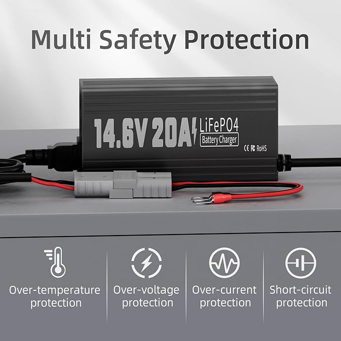 12V 20A Lithium Battery Charger, 14.6V LiFePO4 Battery Charger AC-DC Fast and - Image 4