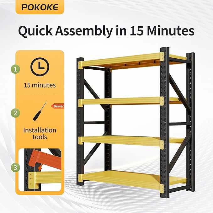 Garage Shelving Unit, 4 Tier Heavy Duty Racks, Easy Assembly, Metal Racks - Image 3