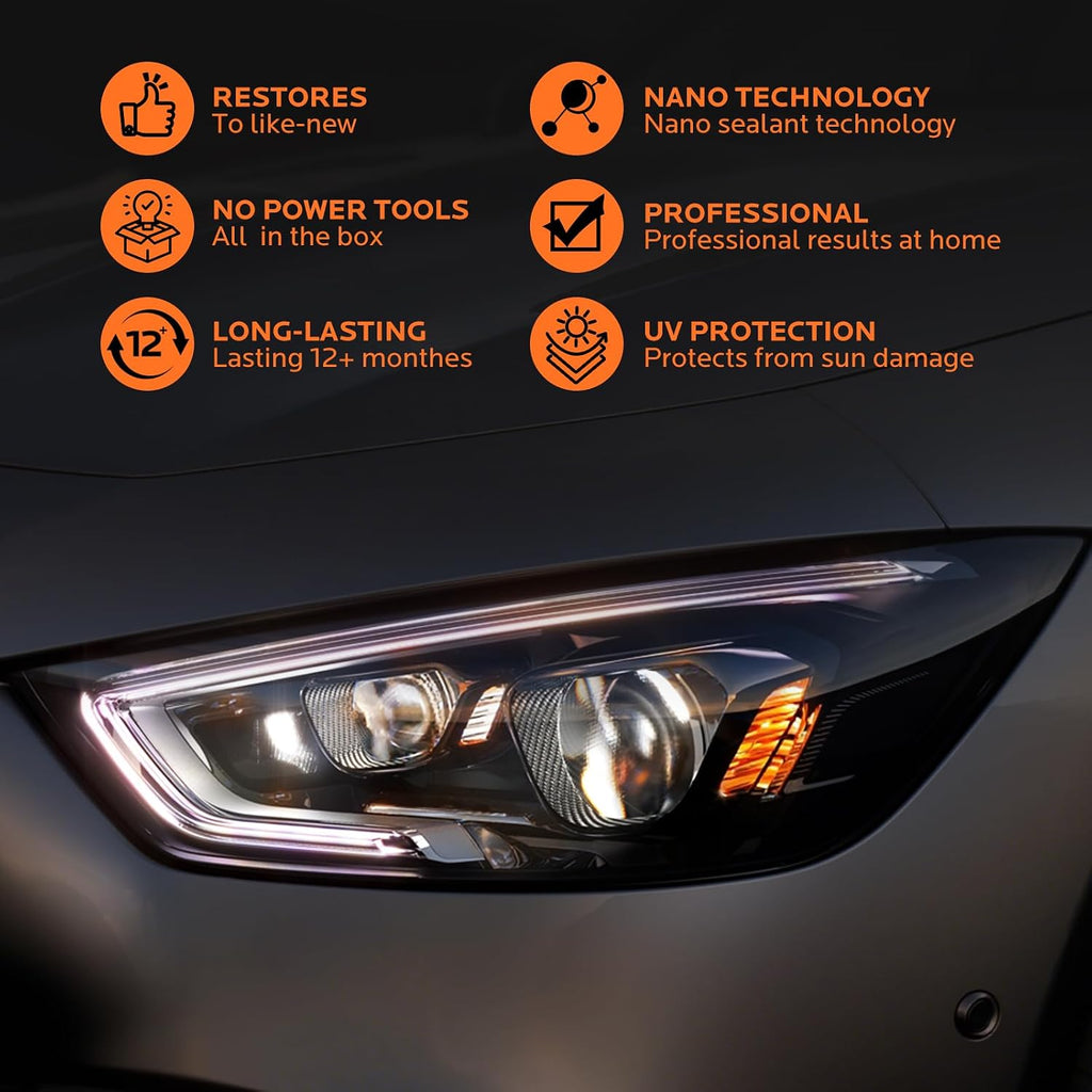 Updated Car Headlight Restoration Kit: Restore Headlamp Clear from Yellowing & Oxidation Waterproof Gloss Finish - Covers 4-5 Vehicle Headlight Treatments for Automotive Trucks RVs Motorcycles