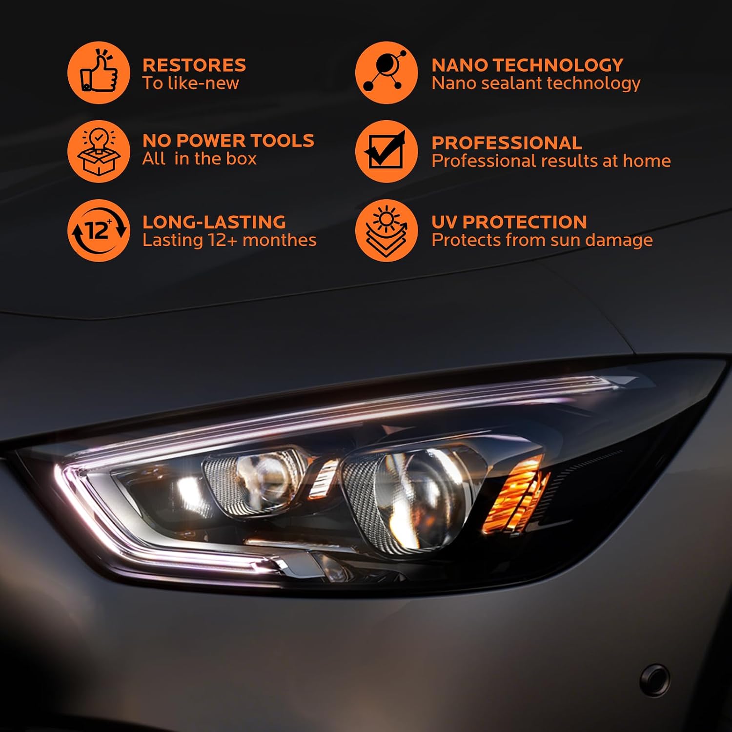 Updated Car Headlight Restoration Kit: Restore Headlamp Clear from Yellowing & Oxidation Waterproof Gloss Finish - Covers 4-5 Vehicle Headlight Treatments for Automotive Trucks RVs Motorcycles