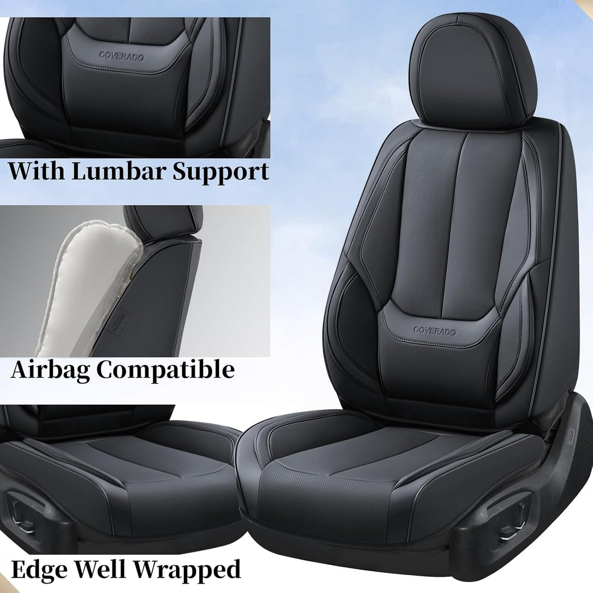 coverado seat covers full set, black seat covers showing dimensions