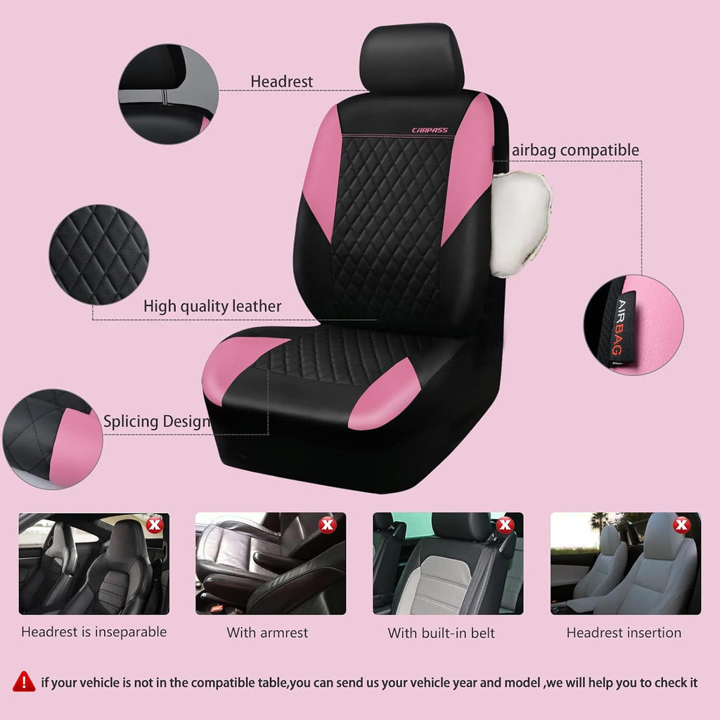 car pass pink leather seat covers,girly quilting pretty, close-up detail