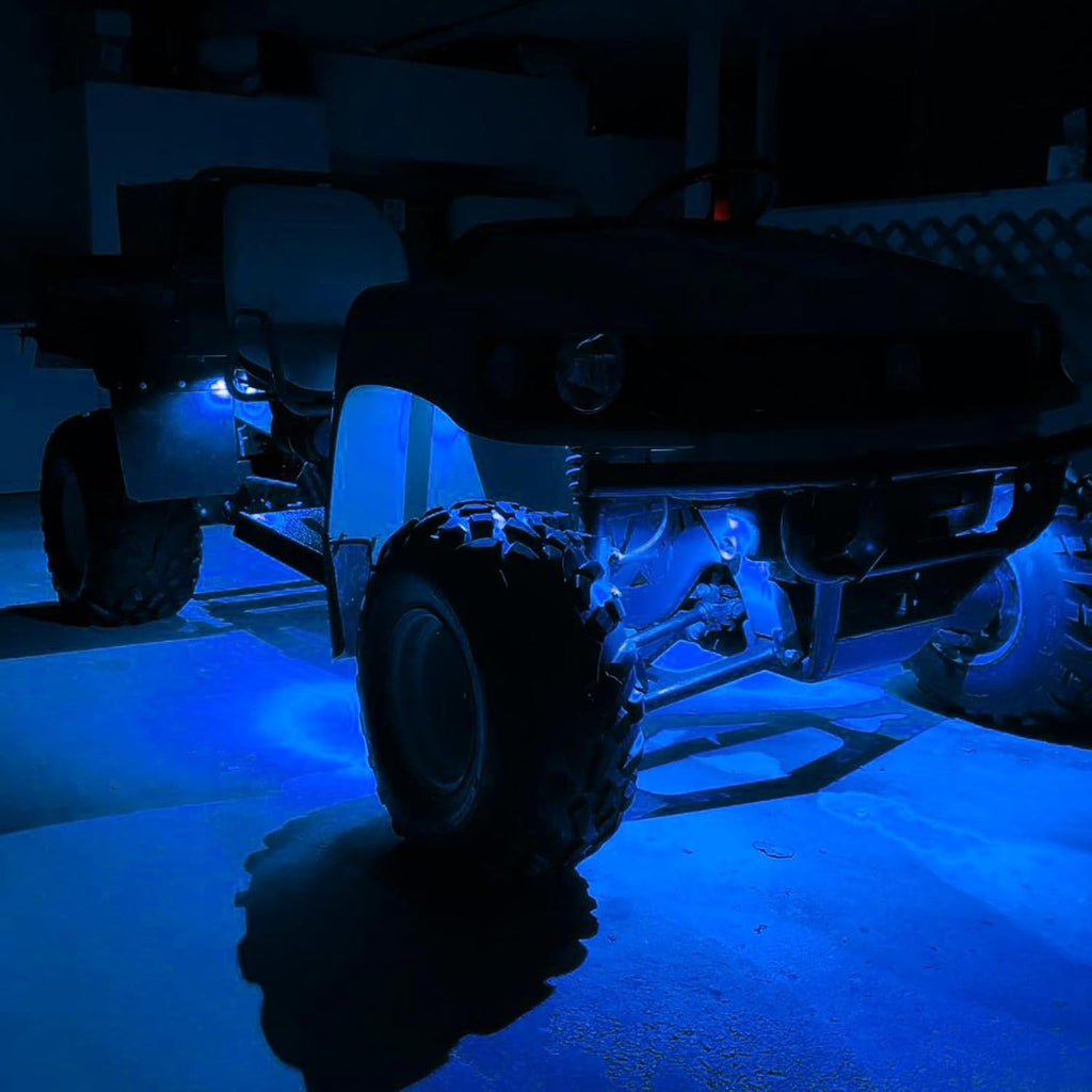 SUNPIE 8 Pods Quick Connect Blue Rock Lights, 18 Wide Angle Chips, 4M Extension Wires Each Light, Mounting Pads, IP67 Waterproof, Fits for Trucks Trailer SUV ATV UTV