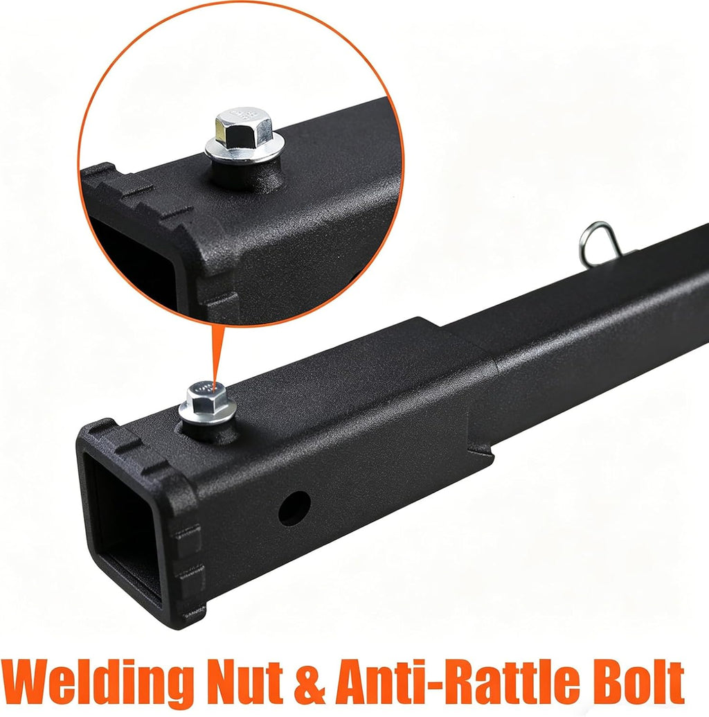 Trailer Hitch Extender 12 inch Extension, Fits 2 Inch Receiver | Matte Black Anti-Rattle Bolt Pin and Clip Included