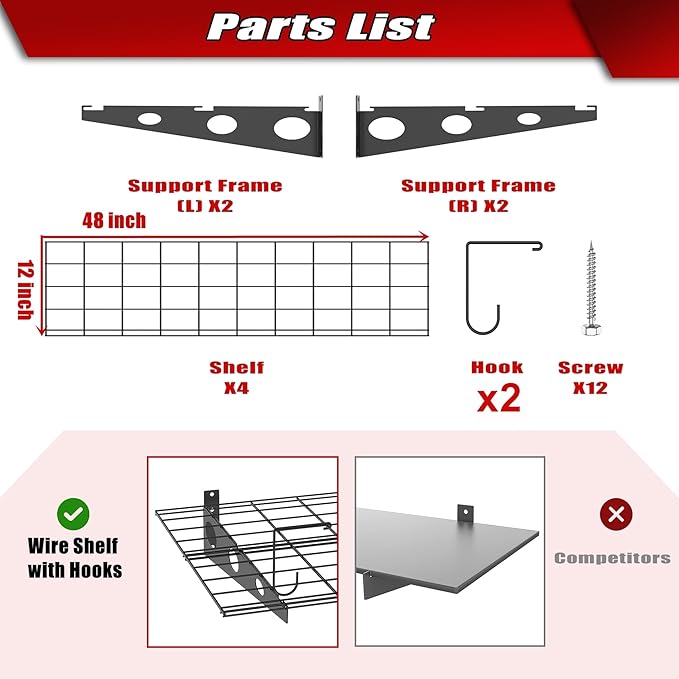 WALMANN 2 Pack Garage Wall Shelves, 2 x 4 ft/24 * 48 inch Wall Mounted Storage - Image 6