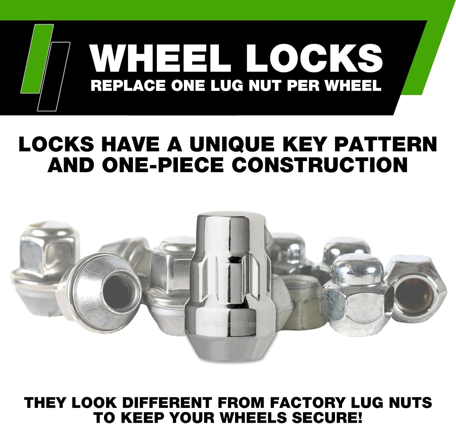 DPAccessories Locking Lug Nuts Compatible with 2021-2026 Chevrolet Trailblazer | for Factory Aluminum Wheels Only | Set of 4 Chrome Wheel Locks & 1 Key | DCHTRA02F-CH/LK1