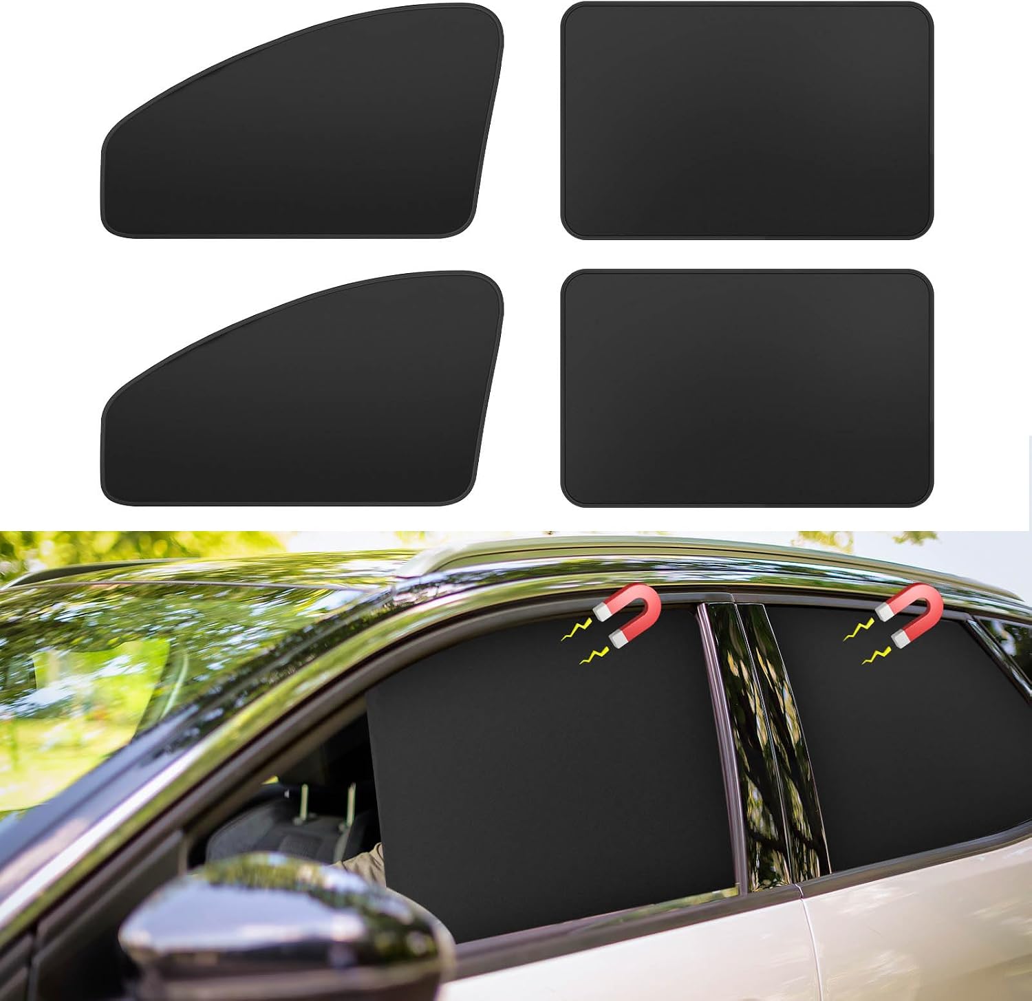 Car Window Shades - 100% Block Light Car Privacy Curtains with Magnetic - 4Pcs Side Window Sun Shades Car Window Covers Keep Cooler Feeling, Thicken(Thickset, 4pcs)