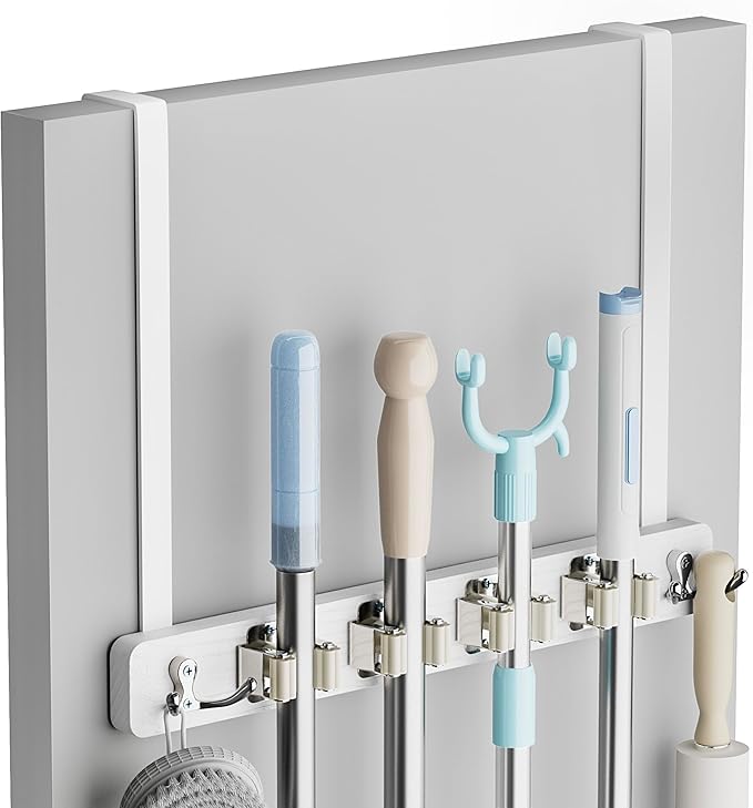 Lorbro Broom Holder Door Mount, Over the Door Broom and Mop Holder by Lorbro