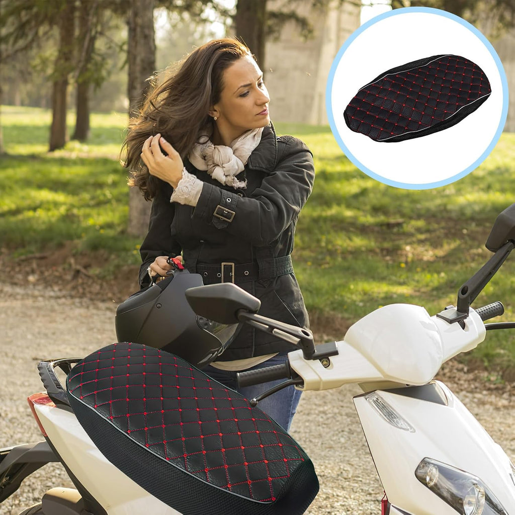 Motorcycle Scooter Moped Seat Cover Cushion Large Red Mesh Fabric Anti-Slip Breathable Protector Universal Four Seasons Seat Pad Random Color