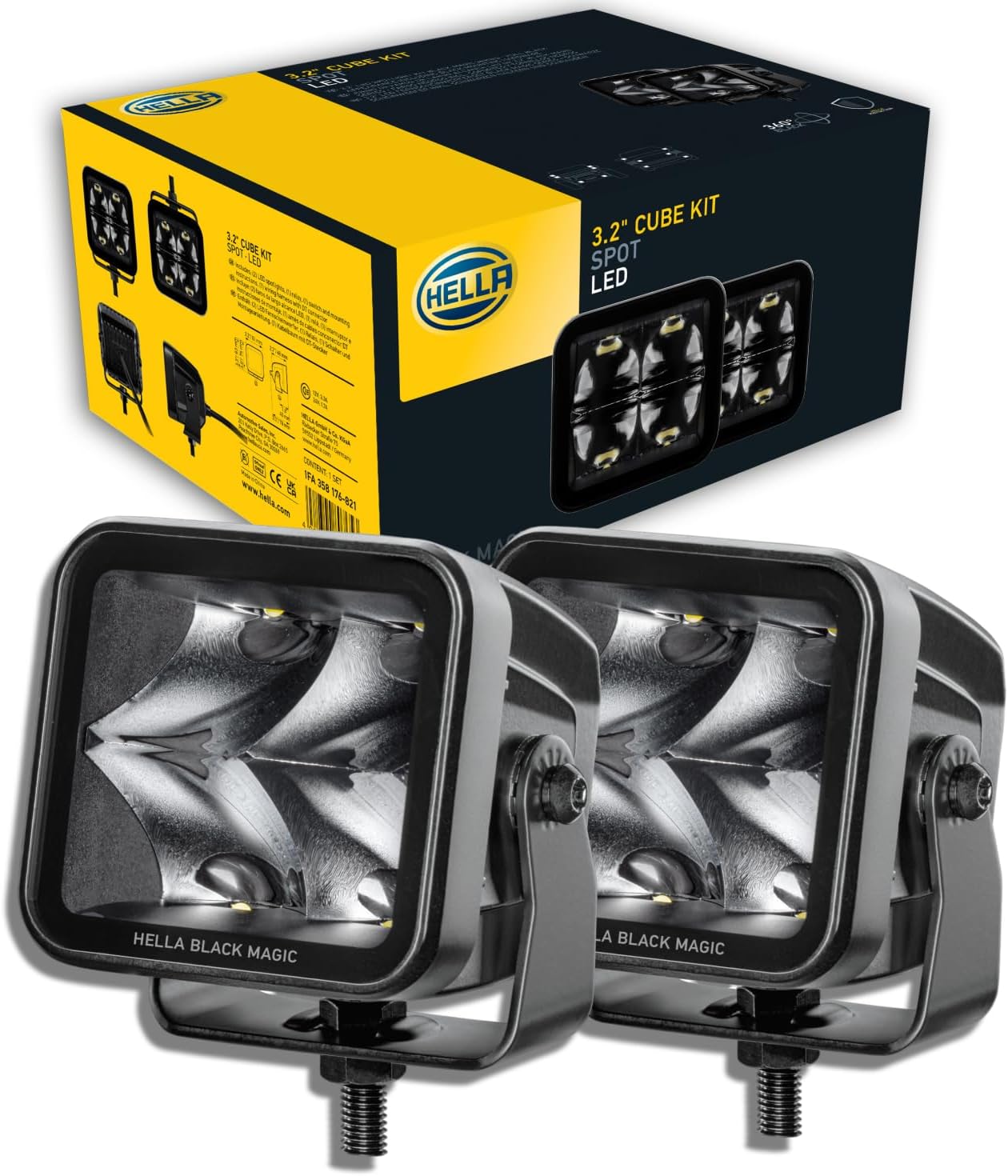HELLA 1FA 358 176-821 LED-Spotlight - Black Magic Cube Kit 3.2" - 12/24V - mounting - Long-Range Illumination - Cable: 500mm - Plug: Deutsch Plug - Kit - Quantity: 2