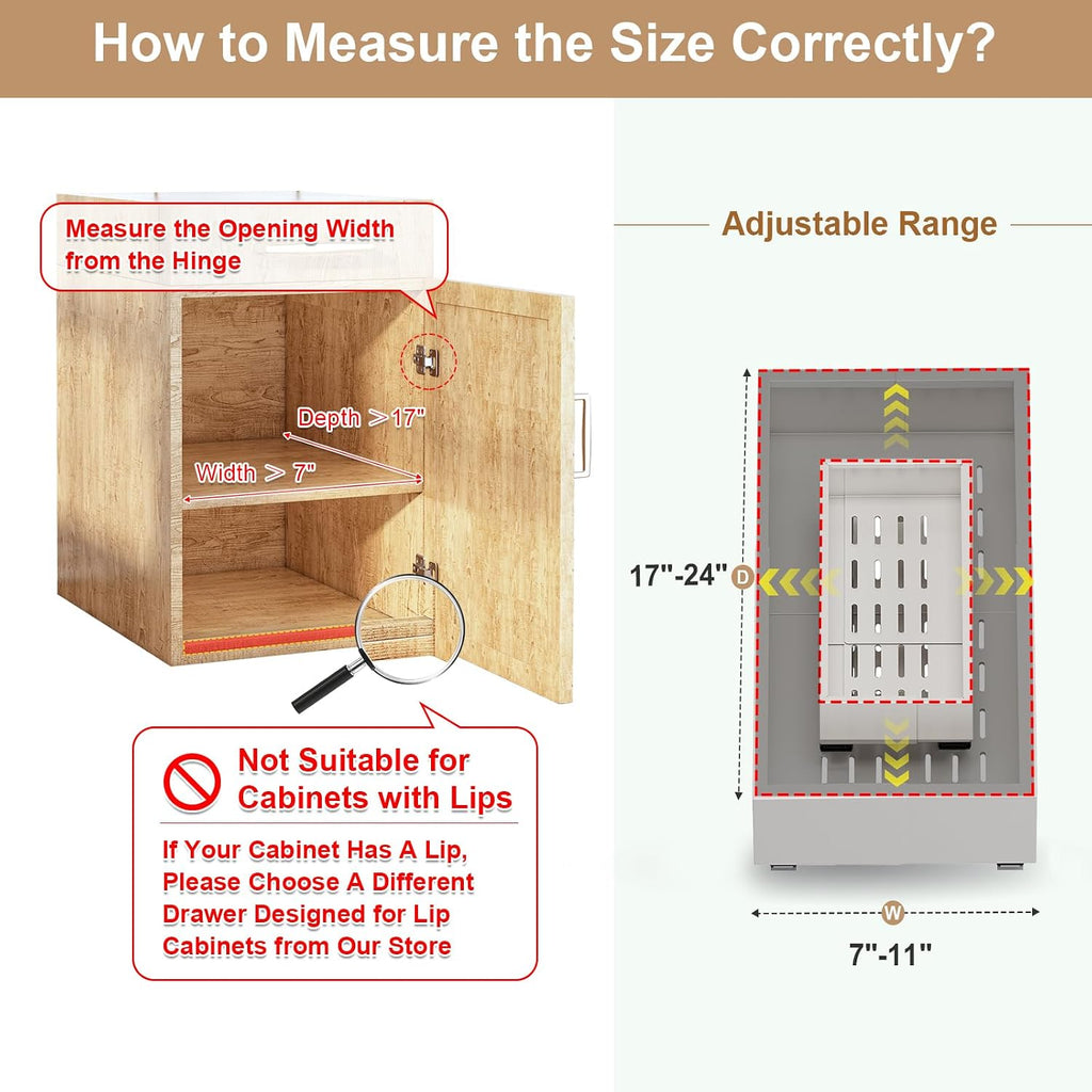fokyfok pull out cabinet organizer,7"-11"w,17"-24"d,expandable,adhesive shown in use