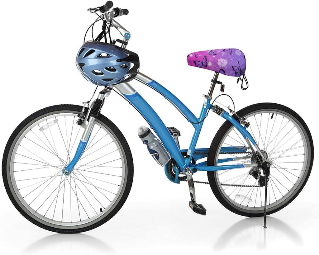 Bicycle Seat Cover for Outdoor Biking, Stationary Exercise Bicycles, Pink Glitter Butterflies Flowers Sparkle Water And Dust Resistant Bicycle Saddle Pad Protector