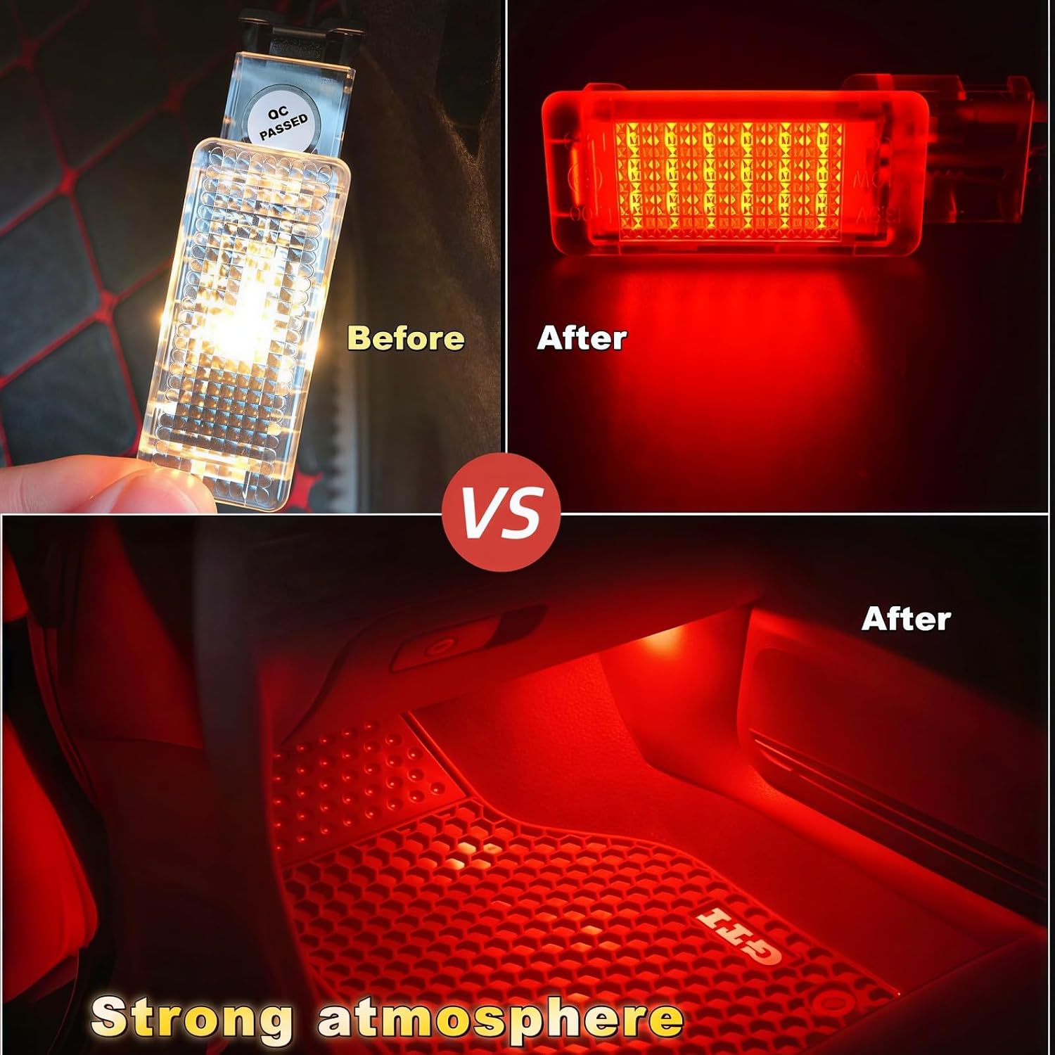 LED Footwell Light Compartment Interior Trunk Glove Box Lamp Compatible with Volkswagen Golf MK5 MK6 GTI MK6.5 GLI MK7 Jetta Altas CC Eos Alltrack (Red)