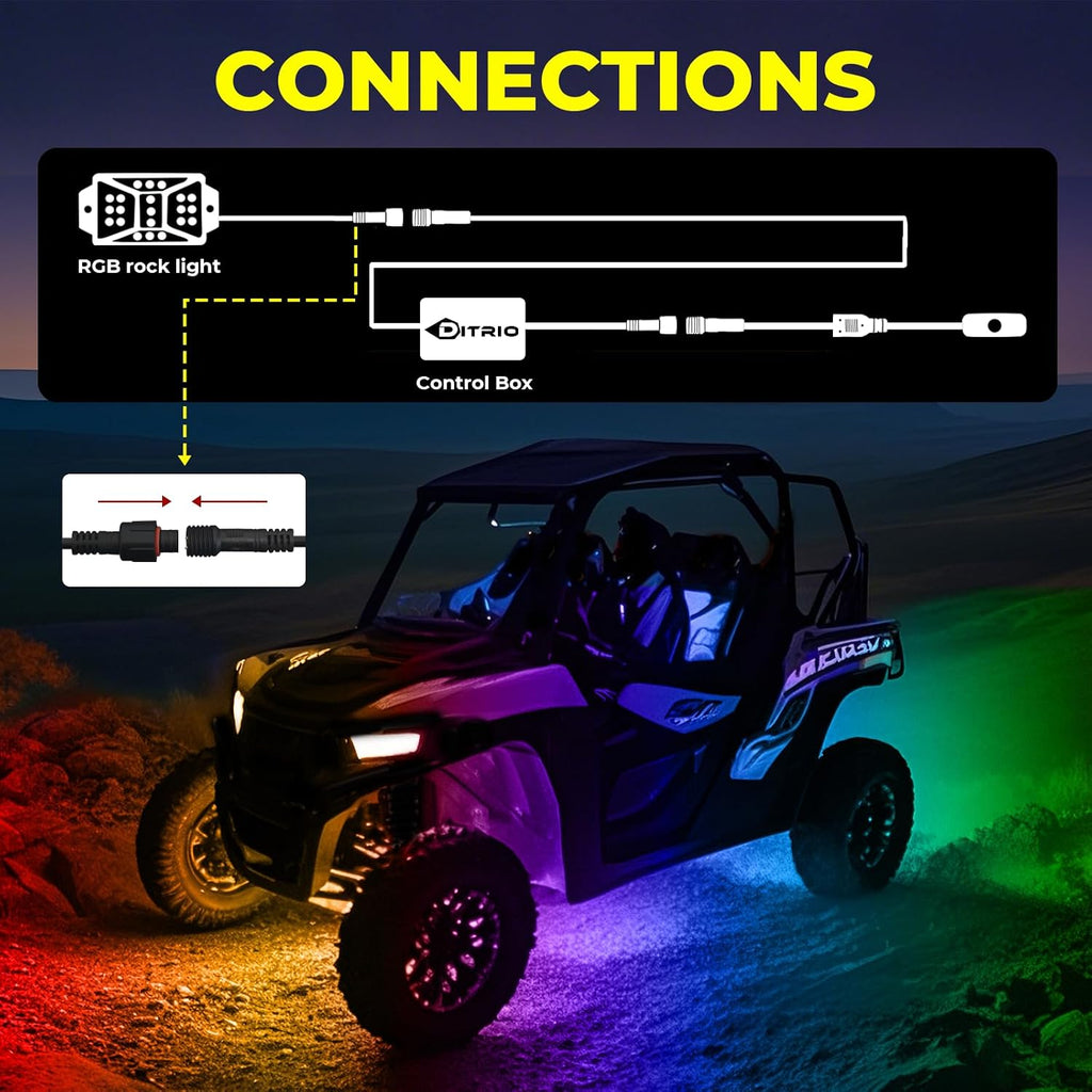 DITRIO 4PCS 4FT 3 Pin Extension Cable for RGB Underglow Rock Light Kits Compatible with Cars, Trucks, Motorcycles, Cars, ATVs，Design for DITRIO Rock Lights