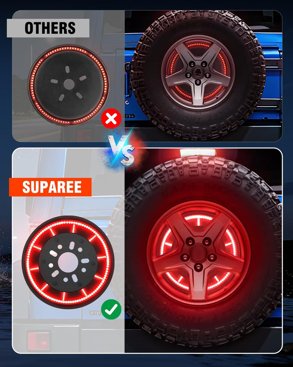 SUPAREE Spare Tire Brake Light Fit For Jeep Wrangler 2007-2018 JK JKU,232PCS LED Super Bright 3rd Third Stop Rear Wheel Lights Plug and Play,Red Smoke Black Design